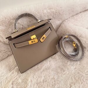 Top Handle, Crossbody Classic Mini Epsom Bag with Gold Hardware in Etoupe